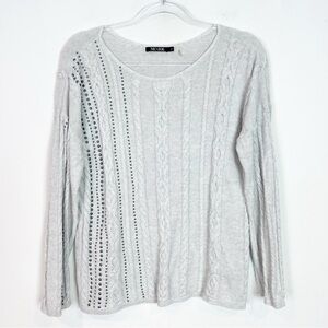 NIC+ZOE GRAY CABLE KNIT STUDDED LONG SLEEVE PULLOVER SWEATER WOMENS MEDIUM